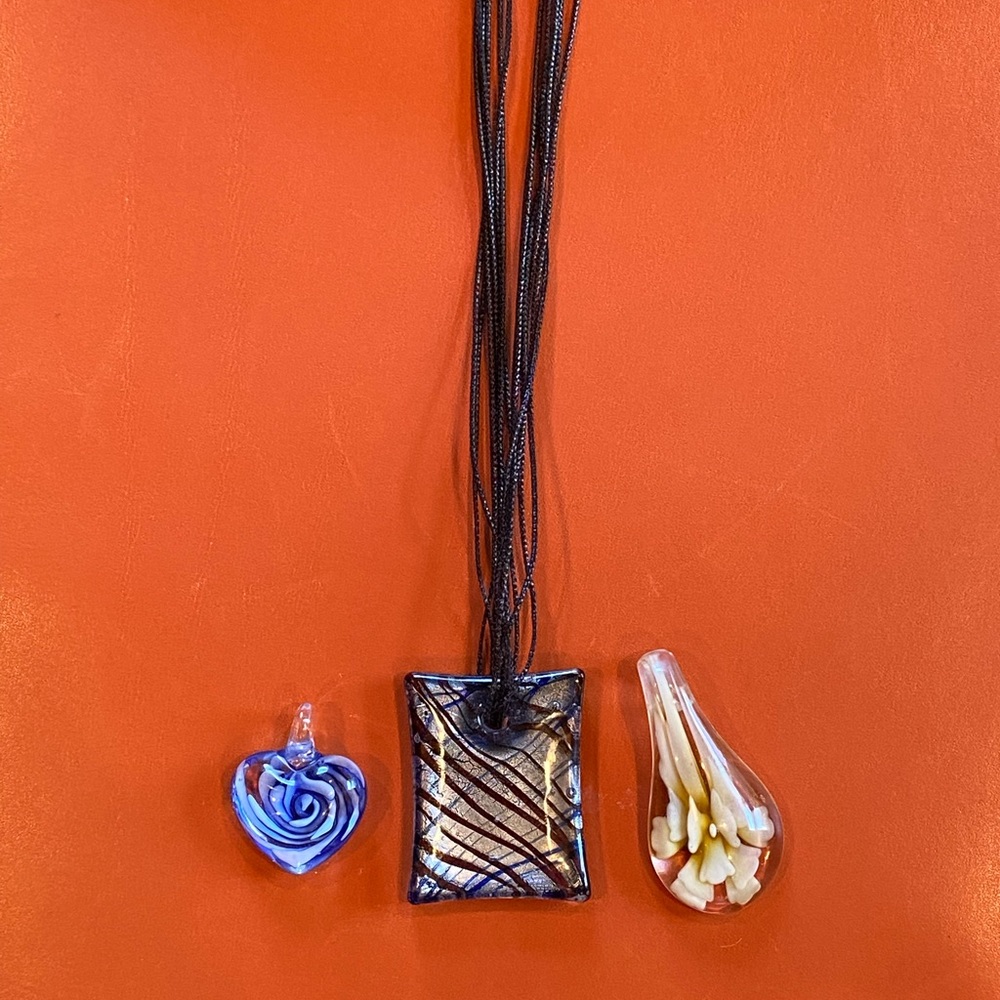 Artistic Glass Necklace with 3 Pendants NWOT